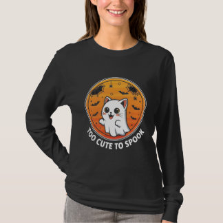 Too Cute To Spook – Adorable Ghost Cat Halloween T-Shirt