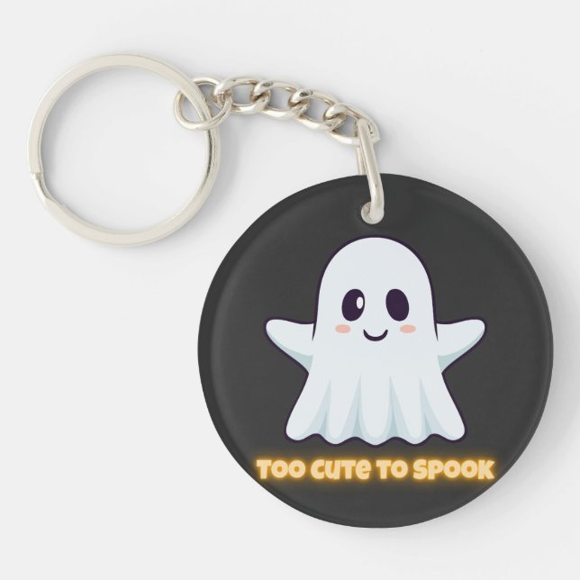Too Cute To Spook – Adorable Kawaii Ghost Hallowee Key Ring (Front)