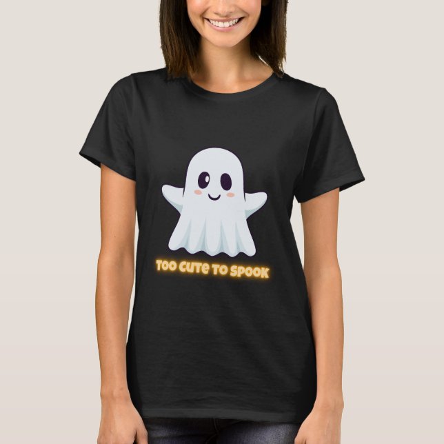 Too Cute To Spook – Adorable Kawaii Ghost Hallowee T-Shirt (Front)