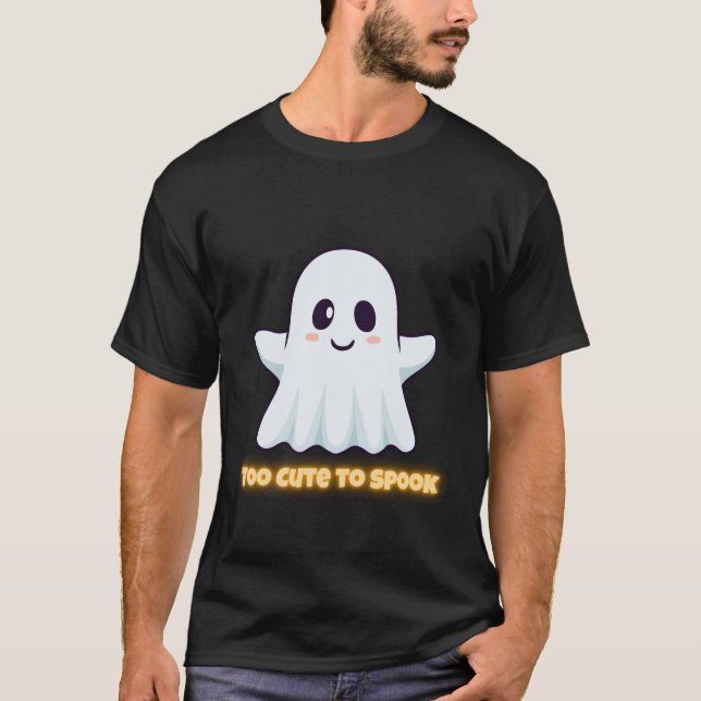 Too Cute To Spook – Adorable Kawaii Ghost Hallowee T-Shirt (Front)
