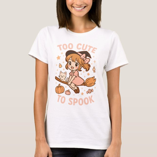 Too Cute to Spook Anime Witch Halloween Shirt (Front)