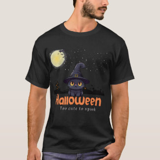 Too Cute to Spook – Black Cat & Pumpkin Halloween T-Shirt