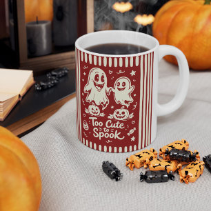 Too Cute to Spook Dark Red Halloween Ghost Duo  Coffee Mug