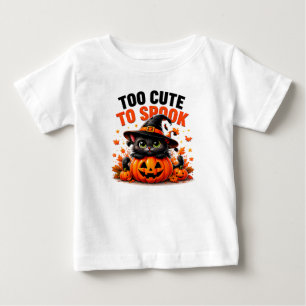 Too Cute To Spook Funny Black Cat Halloween Baby T-Shirt