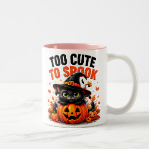 Too Cute To Spook Funny Black Cat Halloween Two-Tone Coffee Mug