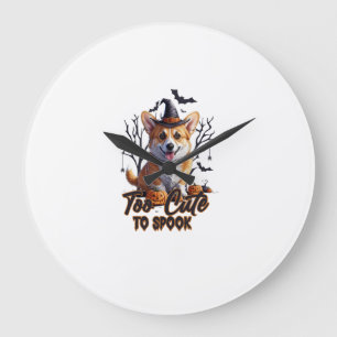 Too Cute To Spook Funny Halloween Dog Corgi T shir Large Clock