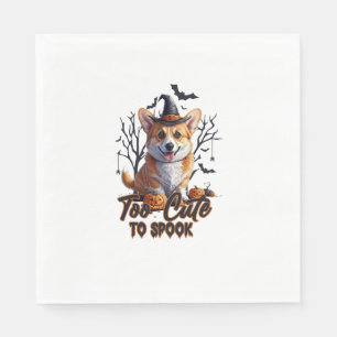 Too Cute To Spook Funny Halloween Dog Corgi T shir Napkin