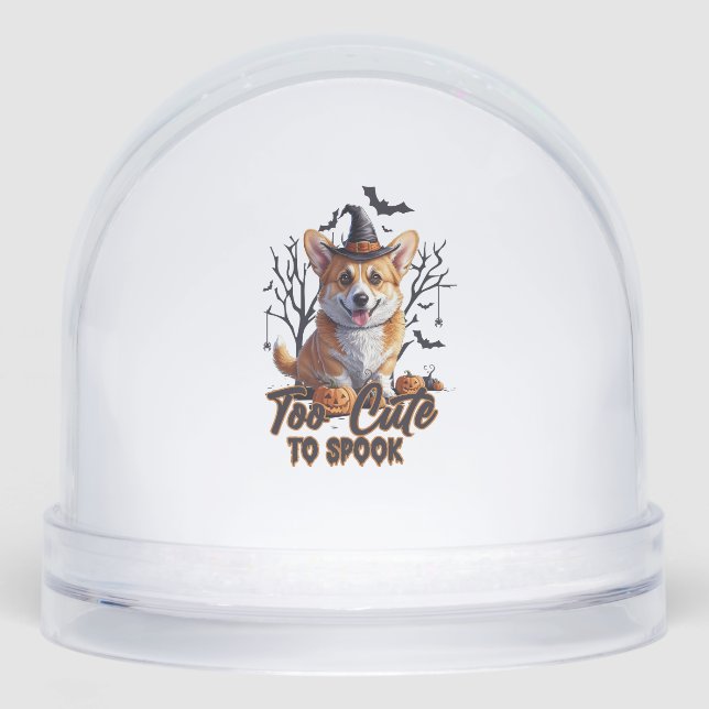 Too Cute To Spook Funny Halloween Dog Corgi T shir Snowglobe (Front)