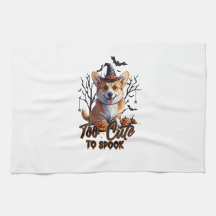 Too Cute To Spook Funny Halloween Dog Corgi T shir Tea Towel