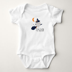Too Cute to Spook Ghost on a Broom Baby Bodysuit