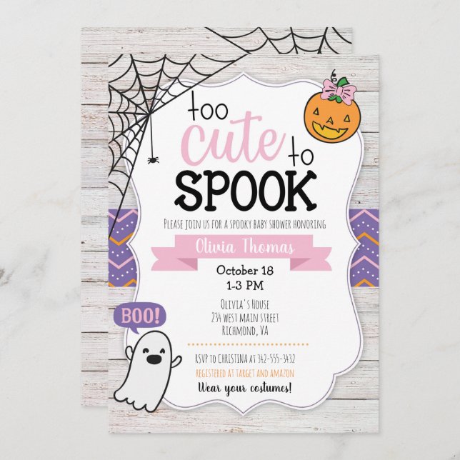 Too Cute to Spook Halloween Baby Shower Invitation (Front/Back)