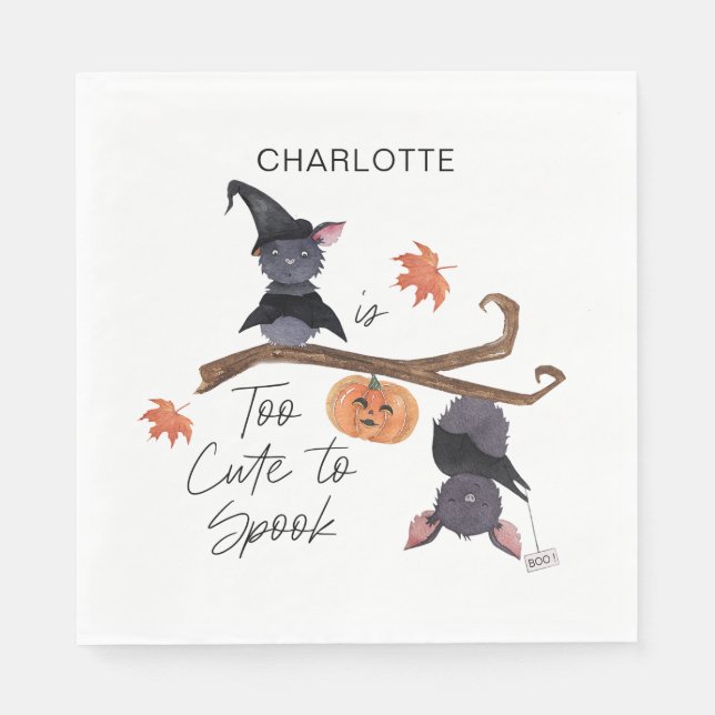 Too Cute to Spook Halloween Birthday Bats Name Napkin (Front)