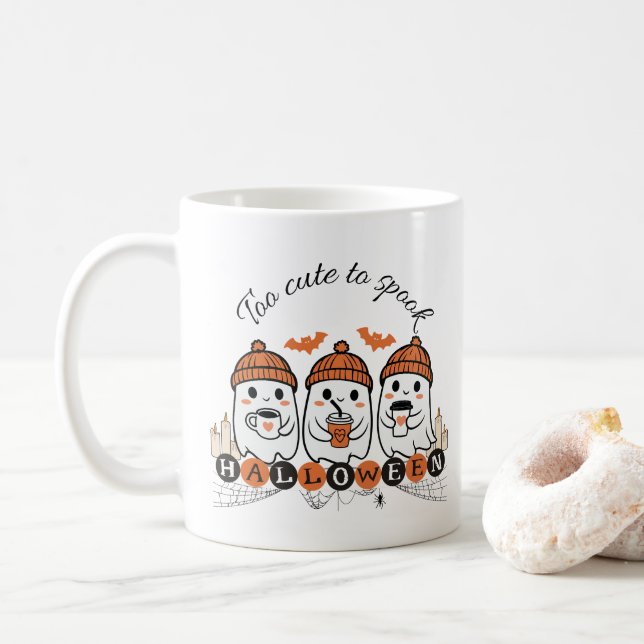 Too Cute to Spook Halloween Ghosts Mug (With Donut)