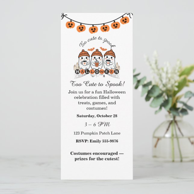 “Too Cute to Spook” Halloween Invitation (Standing Front)