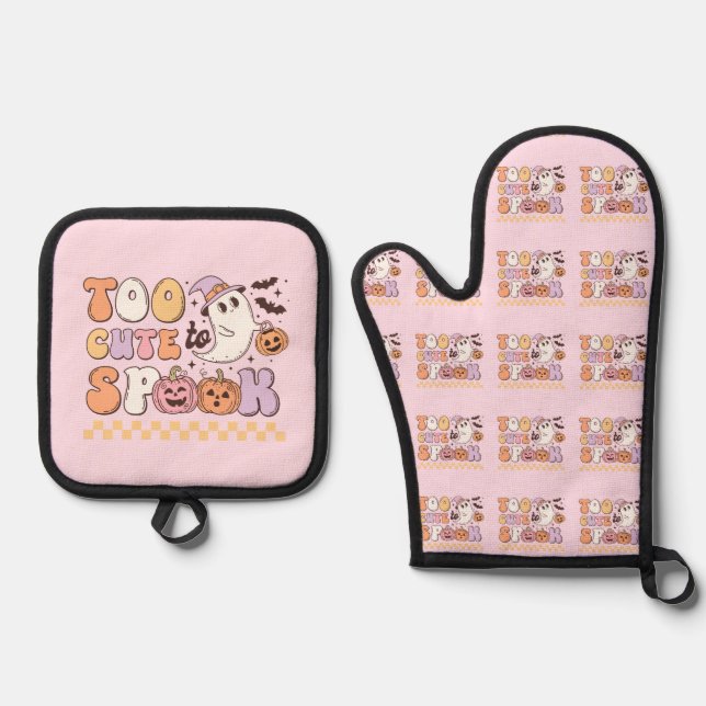 Too Cute to Spook Halloween Oven Mitt & Pot Holder Set (Front)