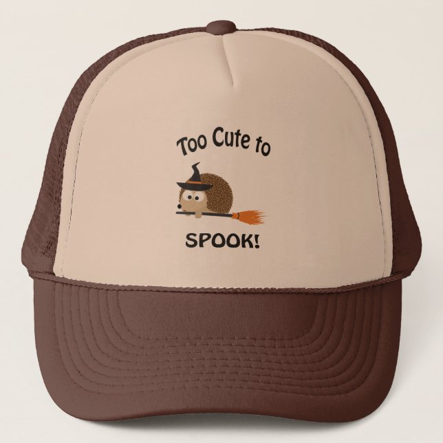 Too Cute To Spook! Hedgehog Witch Trucker Hat (Front)
