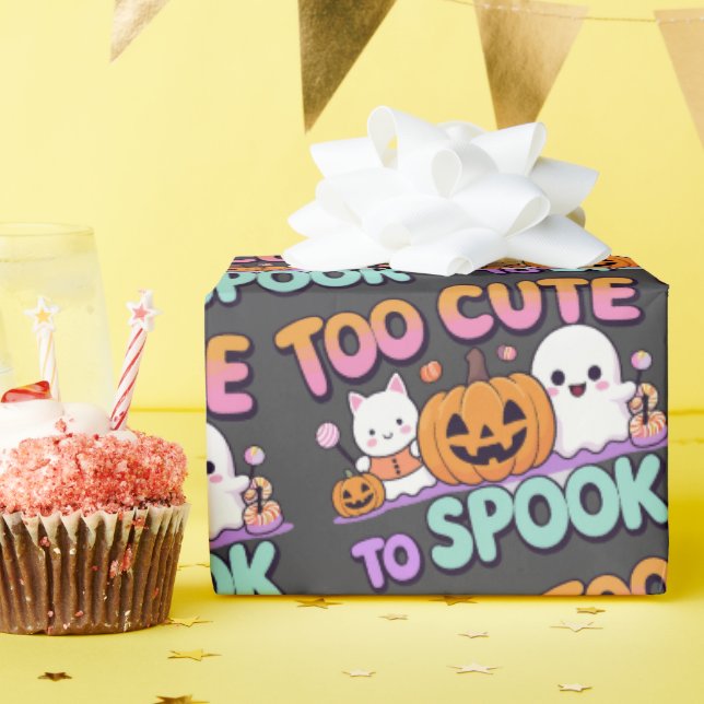 Too Cute to Spook – Kawaii Pastel Halloween Wrapping Paper (Birthday Party)