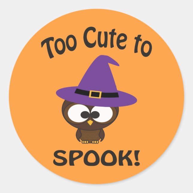 Too Cute to Spook! Owl Witch Classic Round Sticker (Front)