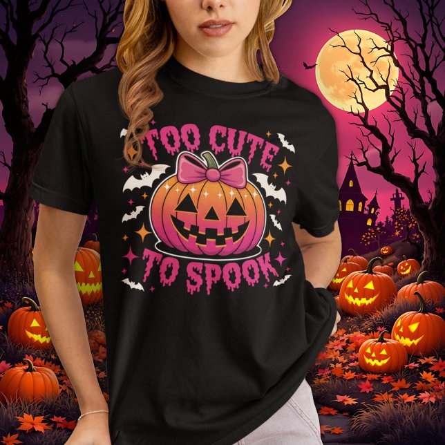 Too Cute to Spook Pink Coquette Halloween Pumpkin T-Shirt (Creator Uploaded)