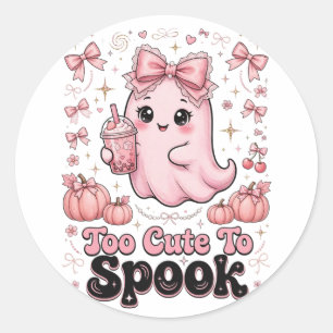 Too Cute To Spook Pink Ghost Halloween Shirt Cute Classic Round Sticker