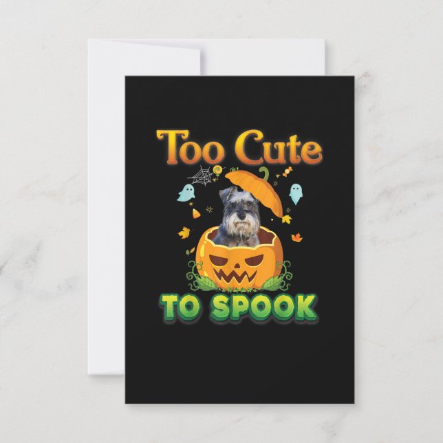 Too Cute To Spook Schnauzer Dog Halloween Pumpkin RSVP Card (Front)