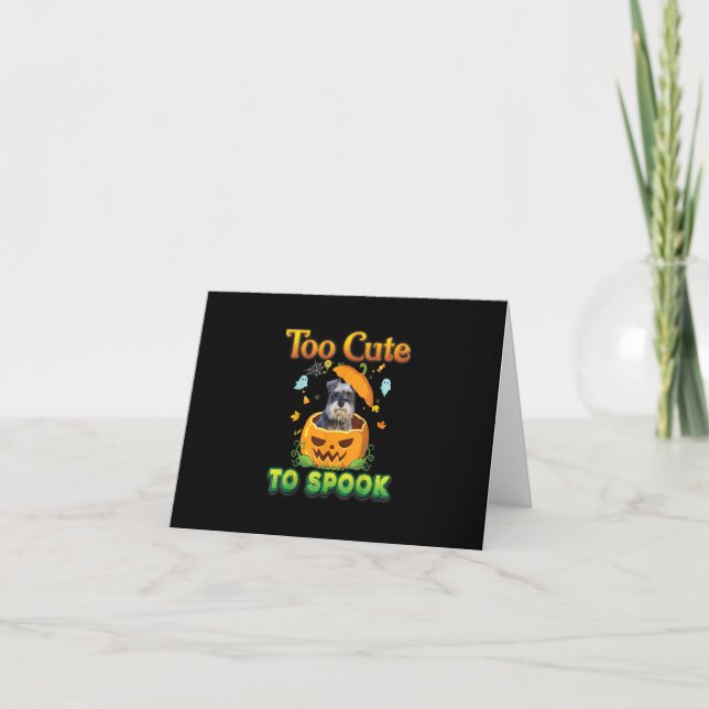 Too Cute To Spook Schnauzer Dog Halloween Pumpkin Thank You Card (Front)