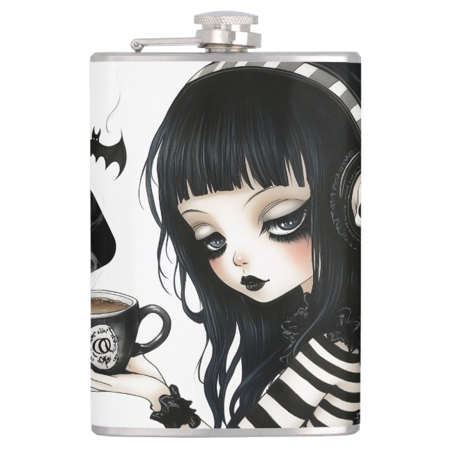  Too Dark for Decaf – Gothic Aesthetic  Hip Flask (Front)