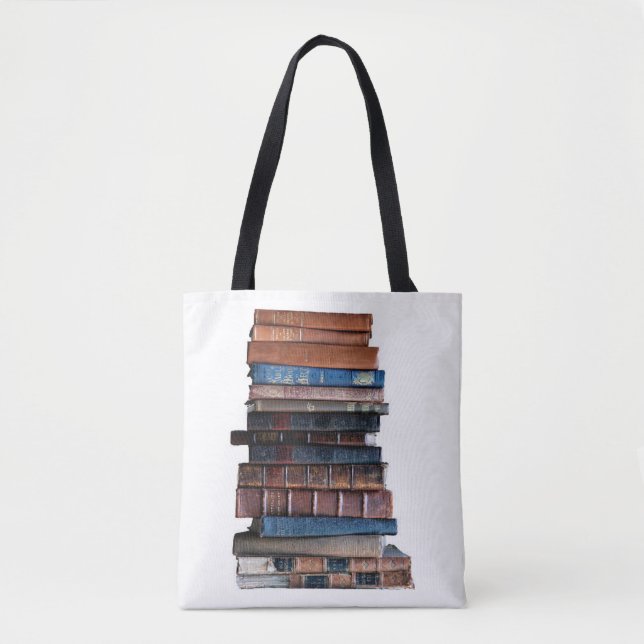 Too fond of books-Old Stack of Books w/quote Tote Bag (Front)