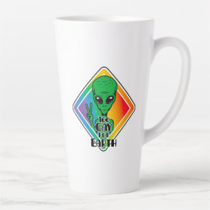 Too Gay For Earth Funny Alien UFO  Latte Mug