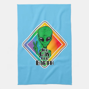 Too Gay For Earth Funny Alien UFO Tea Towel