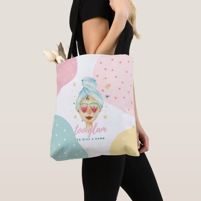 Too Glam To Give A Dam Funny Cute Beauty Meme Girl Tote Bag (Close Up)