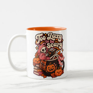 Too Lazy To Be Scary Cute Halloween Skeleton Two-Tone Coffee Mug