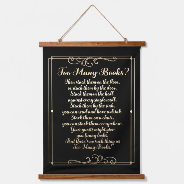 Too Many Books Poem Black And Gold Hanging Tapestry (Front)