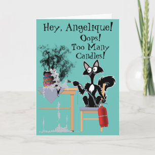 too many candles funny cartoon cat burnt cake card