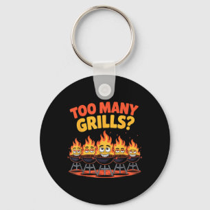 Too Many Grills Funny Bbq Fire Cartoon Design Key Ring