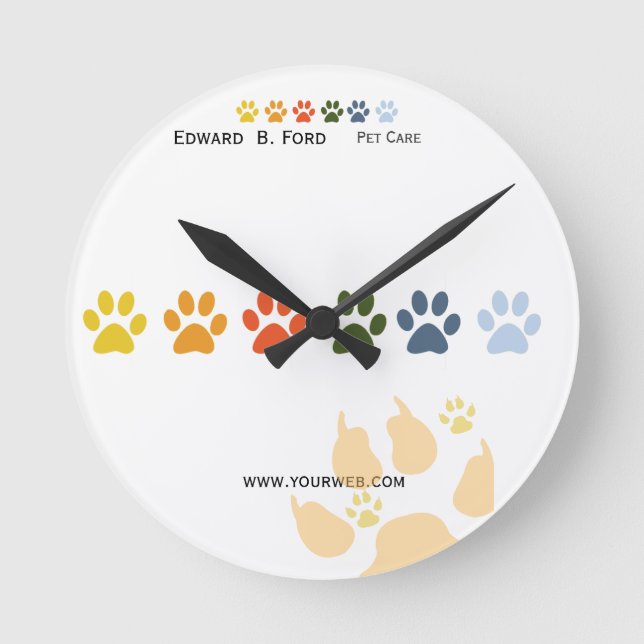 Too Much Fun  Rainbow Paws Pet  Animal Care Round Clock (Front)
