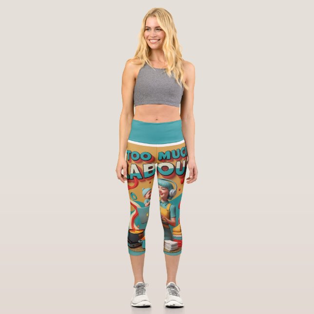 Too Much Labour - Retro Feminist Satire Art Capri Leggings (Front)