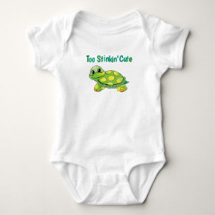Too Stinkin' Cute Green and Yellow Spotted Turtle Baby Bodysuit