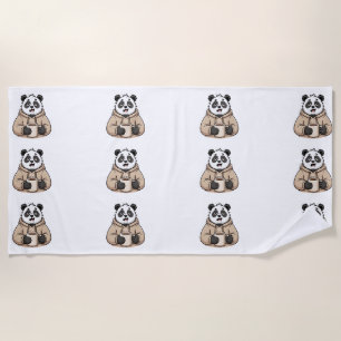 Too Tired to Function Panda Coffee Cartoon Beach Towel