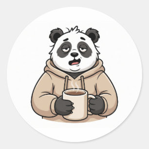 Too Tired to Function Panda Coffee Cartoon Classic Round Sticker