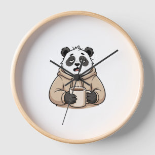 Too Tired to Function Panda Coffee Cartoon Clock