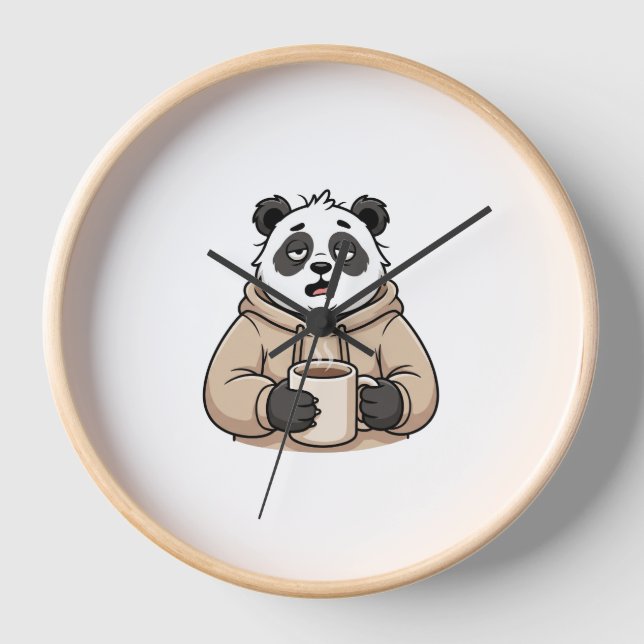 Too Tired to Function Panda Coffee Cartoon Clock (Front)