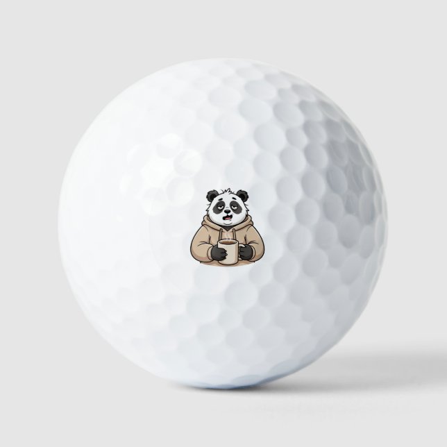 Too Tired to Function Panda Coffee Cartoon Golf Balls (Front)