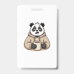Too Tired to Function Panda Coffee Cartoon ID Badge