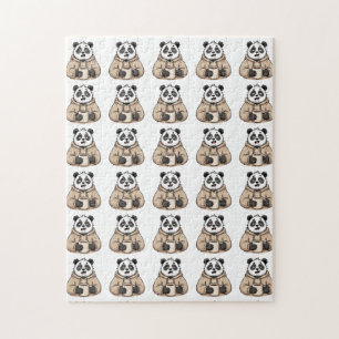 Too Tired to Function Panda Coffee Cartoon Jigsaw Puzzle