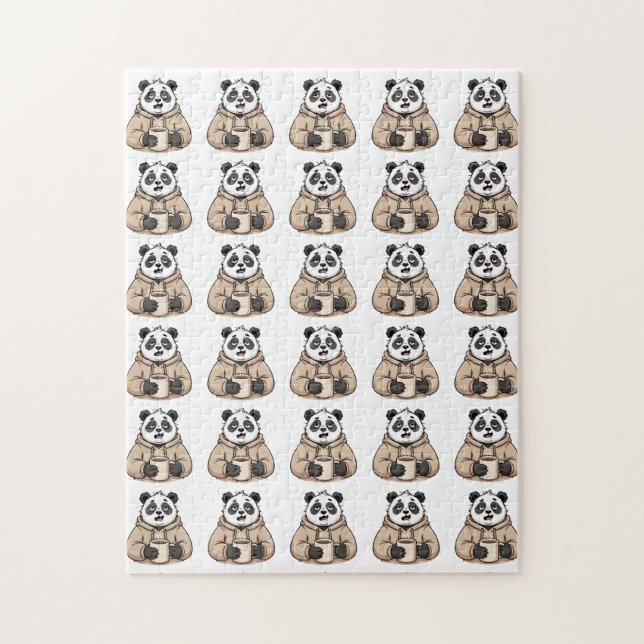 Too Tired to Function Panda Coffee Cartoon Jigsaw Puzzle (Vertical)