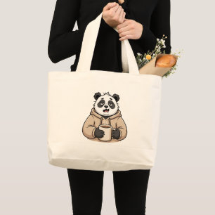 Too Tired to Function Panda Coffee Cartoon Large Tote Bag