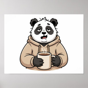 Too Tired to Function Panda Coffee Cartoon Poster