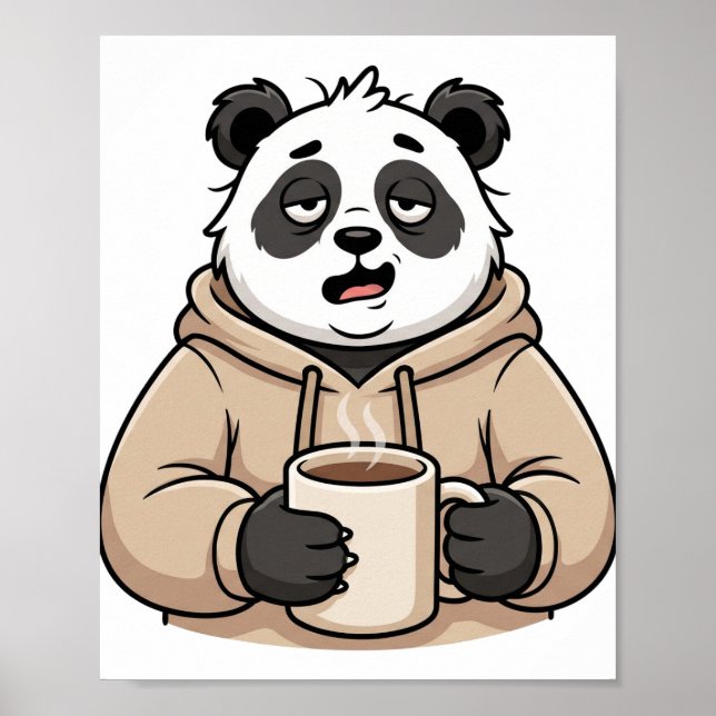 Too Tired to Function Panda Coffee Cartoon Poster (Front)