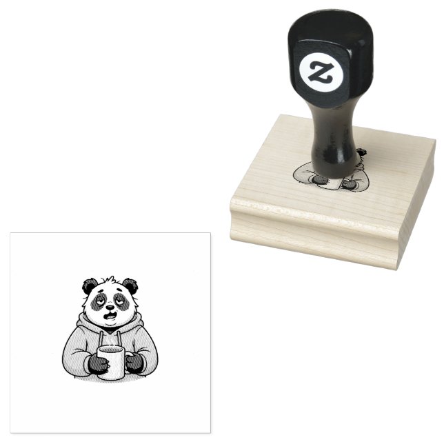Too Tired to Function Panda Coffee Cartoon Rubber Stamp (Stamped)